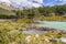Laguna Esmeralda trail with forest, mountains and beaver dams
