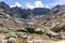 Laguna Grande de Gredos in Sierra de Gredos, landscape with high rocky mountains in the background, autumn view