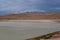 Laguna Honda. Snow-capped volcanoes and desert landscapes in the highlands of Bolivia. Andean landscapes of the Bolivia Plateau