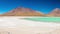 Laguna Verde Panorama, the Andes between Bolivia and Chile. The outstanding Green Lagoon, a frozen salt lake on the way to the fam