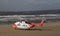 Lahinch, Ireland / OCTOBER 1 2022: Irish coast guard, Sikorsky helicopter, beach rescue mission