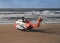 Lahinch, Ireland / OCTOBER 1 2022: Irish coast guard, Sikorsky helicopter, beach rescue mission