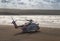 Lahinch, Ireland / OCTOBER 1 2022: Irish coast guard, Sikorsky helicopter, beach rescue mission