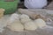 Lahmacun Dough Balls Rady For Roll With Wooden Rolling Pin