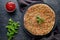 Lahmacun traditional turkish homemade pizza with minced beef or lamb meat, paprika