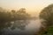 Lahn river in the morning with mist