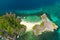 Lahos Island, Caramoan Islands, Philippines. White sand beach with a coral reef, top view.