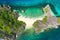 Lahos Island, Caramoan Islands, Philippines. White sand beach with a coral reef, top view