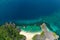 Lahos Island, Caramoan Islands, Philippines. White sand beach with a coral reef, top view