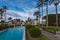 Laie Temple with beautiful fountains and garden sunset view on Oahu island, Hawaii