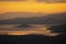 Lake Abaya and Nechisar National Park in Ethiopia at sunrise with layered mountains