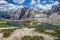 The lake along the walk Tre Cime di Laveredo trail, three of the most famous peaks of the Dolomites, in the Sesto Dolomites, Italy