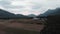 Lake Annecy France, drone shot. View of Alps and paragliding base. Drone flying above fields surrounded mountains