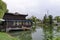 Lake Ariana with cosy nook for autumn relaxation with friends  after heavy rain, park Borisova gradina