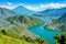 Lake Atitlan mountainous shoreline with a view of San Marcos La Laguna made with Generative AI