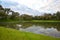 Lake in the autumn, the stone quay