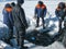 Lake Baikal, Russia - March 12, 2020: Rescue divers conduct training camps on Lake Baikal. Outdoor winter diving