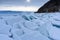 Lake Baikal in Siberia with a pile of beautiful ice hummocks near the old Circum Baikal railway in winter. Natural