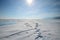 Lake Baikal in winter. Cracks and hummocks