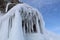 Lake Baikal in winter, ice formations, icicles, snow landscape