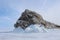 Lake Baikal in winter, ice formations, icicles, snow landscape