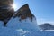 Lake Baikal in winter, ice formations, icicles, snow landscape