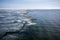 Lake Baikal in winter with open water and the edge of broken ice.