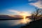 Lake Bemidji, Minnesota at Mississippi River outlet at sunset