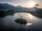 Lake Bled aerial vie at sunrise
