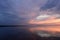 Lake blue calm water under the twilight summer sky