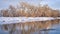 Lake with blue heron rookery and water splash from a diving beaver