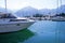 Lake with boats on the water. Beautiful landscape in Italy with boats on the water.