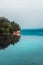 Lake Bohinj in misty august morning