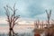 Lake Bonney dead trees at sunset