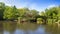 Lake with bridge in the park