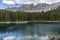 Lake of Carezza. Lake Carezza with Mount Latemar, Bolzano province, South tyrol, Italy. Lago di Carezza lake or The Karersee with