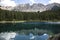 Lake of Carezza. Lake Carezza with Mount Latemar, Bolzano province, South tyrol, Italy. Lago di Carezza lake or The Karersee with