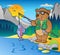 Lake with cartoon fisherman 2