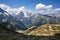 Lake Caucasus mountains in summer, the melting of glacier ridge Arkhyz Sofia lake. Beautiful high mountains of Russia, clear ice