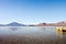 lake in chile with flamingos in the morning