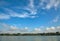 Lake with a clear sky casted on the water in early autumn