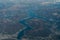 Lake Como, Italy, aerial view from an airplane showing Lake Como surrounded by high mountains Alps during late summer