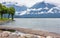 Lake Como Italy summer cloudy view with stony shore