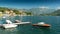 Lake Como at Tremezzo with beautiful nostalgic wooden speedboat