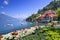 LAKE OF COMO WITH VIEW ON VARENNA VILLAGE IN ITALY