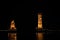 Lake Constance Bodensee historic lighthouse watch tower light up night golden glow