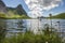 Lake with cotton-like plants