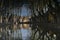 Lake in Cuceron village surrounded by trees and buildings reflecting on the water in France