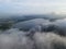 Lake dam and foggy morning cloud