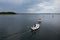 Lake Dargin, view from the bridge on the Great Masurian Lakes trail and sailing boats